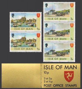 Isle of Man 12 x2,17 x3 in a booklet,MNH. Castletown,Douglas Promenade.1973.