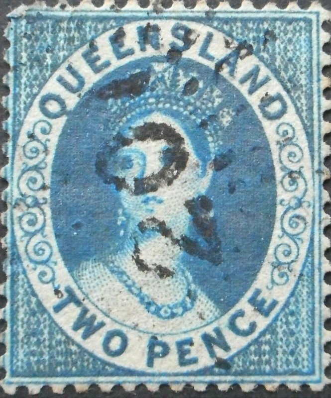 Queensland 1864 2d with 201 numeral postmark