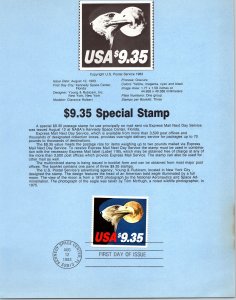 USPS SOUVENIR PAGE $9.35 SPECIAL STAMP 1983 SLIGHT TONING AT RIGHT SIDE