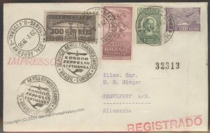 Brazil 1936 Hindenburg Zeppelin Mi17A Flown Registered Cover Beuerle Esta 112502