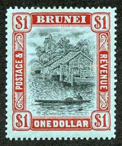 Brunei SG46 1908 One Dollar Black and Red on Blue Fine M/Mint (some gum brownin