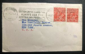 1924 Melbourne Australia Slogan Cancel Cover To New York USA Empire Exhibition