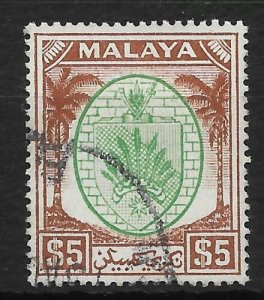 MALAYA NEGRI SEMBILAN SG62 1949 $5 GREEN & BROWN USED 