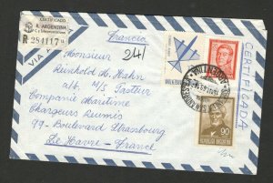 ARGENTINA TO GERMANY -NICE AIRMAIL R LETTER-CERTIFICADA-PLANE-FAMOUS-1969.