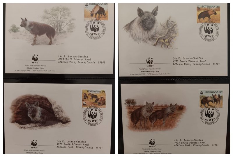 O) 1995 BOSTWANA, WWF - WORLD WILDLIFE FUND, HYAENA BRUNEA, FDC XF