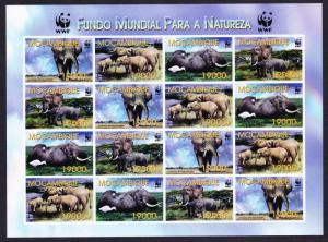 Mozambique WWF Savannah Elephant Birds Ibises Imperforated Sheetlet of 4 sets