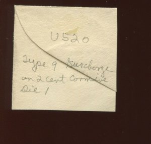 U520 Surcharged Unused Full Corner Cut Square (Lot Bx 166)