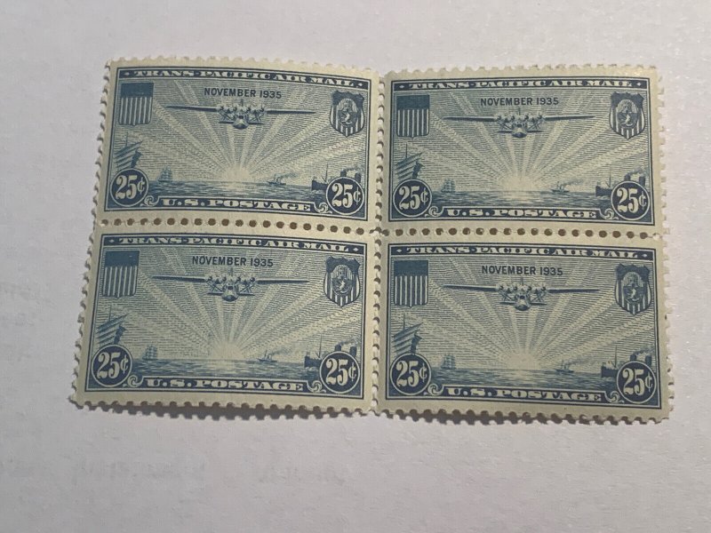 US Air Mail Stamp # C20 Mint OG MNH Block China Clipper Trans Pacific 25 Cents