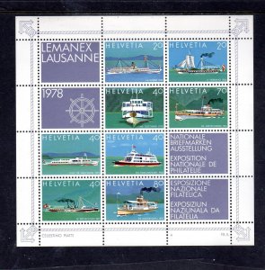 SWITZERLAND #656 1978 STEAMERS ON SWISS LAKES MINT VF NH O.G SHEET 8