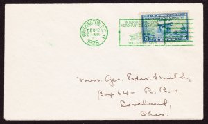 Cover, Scott 650, 5c Blue Aeronautics, GREEN Washington, DC 1928 Slogan Cancel