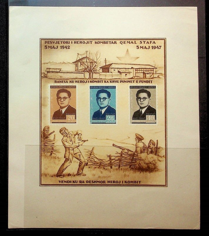 ALBANIA Sc 393a NH SOUVENIR SHEET OF 1947 - WORLD WAR II MARTYR - (AO23)