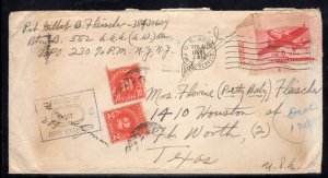 US APO 230 C25 Postage Due to Fort Worth TX with Letter Reused Stamp ? c525