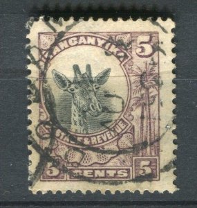 BRITISH KUT; Tanganyika 1920s GV Giraffe issue used 5c. SHIFTED CENTER