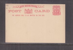 NEW SOUTH WALES, POSTAL CARD, 1897 Arms, 1d. Red, unused.