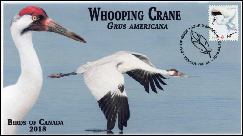 CA18-050, 2018, Birds of Canada, Pictorial, FDC, Whooping Crane
