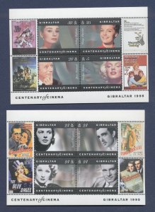 GIBRALTAR - Scott 696-697 - MNH S/S pair - Motion pictures, Hepburn, Monroe 1995