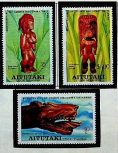 Aitutaki Sc 160-2+162a MNH of 1978 - Art - Wood Sculptures - AH08
