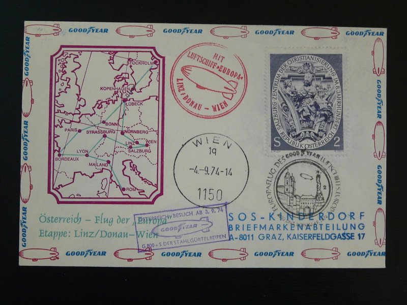 SOS Kinderdorf zeppelin flight Europa flown cover 1974 Austria ref 99903