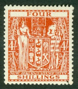 SG F194 New Zealand 1940-58 4/- red brown. Lightly mounted mint CAT £38