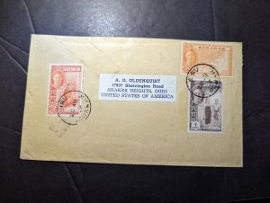 1946 British Sarawak Souvenir Cover Sisu to Shaker Heights OH USA