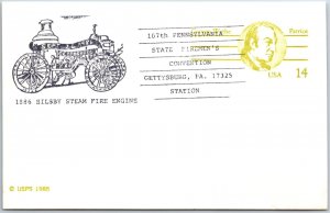 US SPECIAL EVENT CARD 107th STATE FIREMEN'S CONVENTION AT GETTYSBURG PA 1986 B