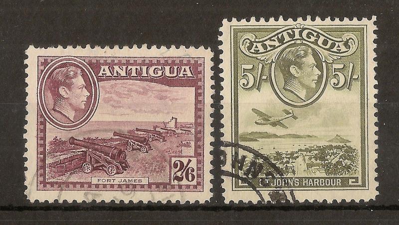 Antigua 1938-42 2/6d & 5/- SG106-107 Fine Used Cat£37