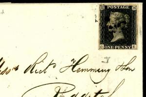DB725b 1841 1d Penny Black Cover Plate V State 2 Repaired Impression Birmingham