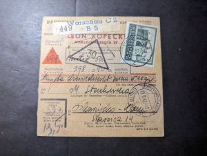 1943 Registered Germany General Government Poland Parcel Receipt Cover Warsaw