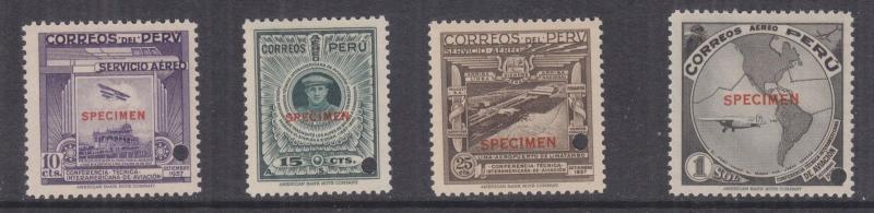 PERU, 1937 Aviation Conference set of 4,ABN Punched Proofs, SPECIMEN in Red, mnh