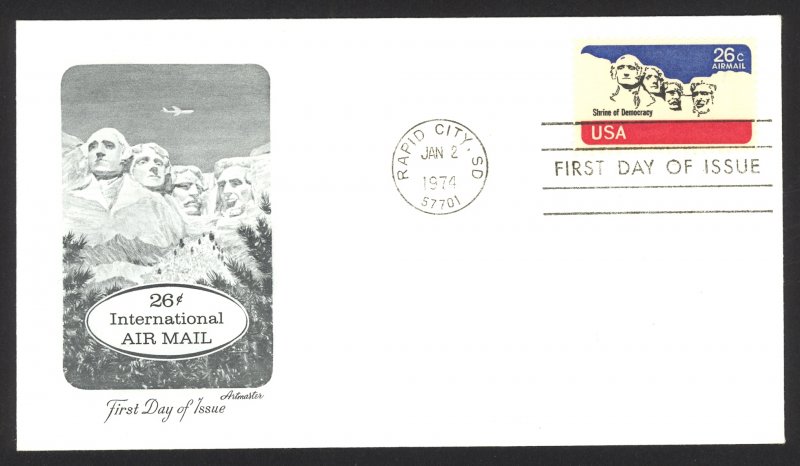 USA Sc# C88 (Artmaster) FDC single (a) (Rapid City, SD) 1974 1.2 Mount Rushmore