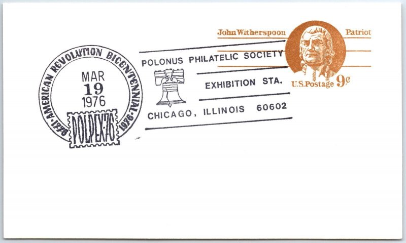 US POSTAL CARD SPECIAL EVENT POSTMARK AMERICAN REVOLUTION BICENTENNIAL POLONUS