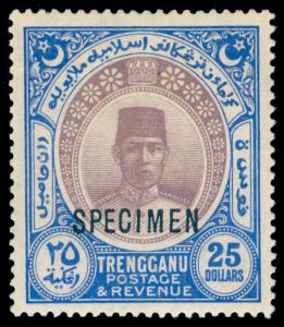 MOMEN: MALAYA TRENGGANU SG#45s 1921-41 MINT OG H SCRIPT CA SPECIMEN