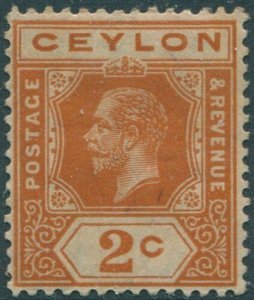 Ceylon 1912 SG307 2c brown-orange KGV #2 MLH (amd)