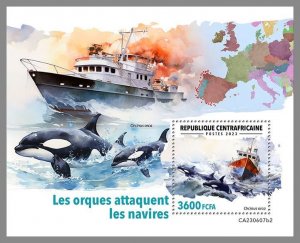 CENTRALAFRICA 2023 MNH Orcas attacking ships S/S II #607b2