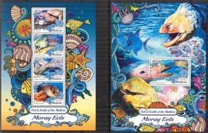 Maldive Islands 2016 Marine Life Fishes Moray Eels Sheet + S/S MNH