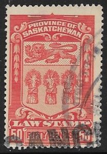 CANADA REVENUES SASKATCHEWAN 1908 50c LAW STAMP VDM. SL37 VFU