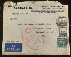 1945 Tel Aviv Palestine Censored OAT Advertising Cover To New York USA