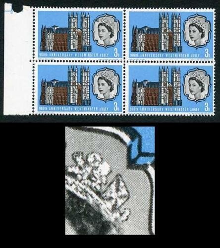 Spec W83a 1966 3d Westminster Abbey with Diadem Flaw Block of 4 U/M 