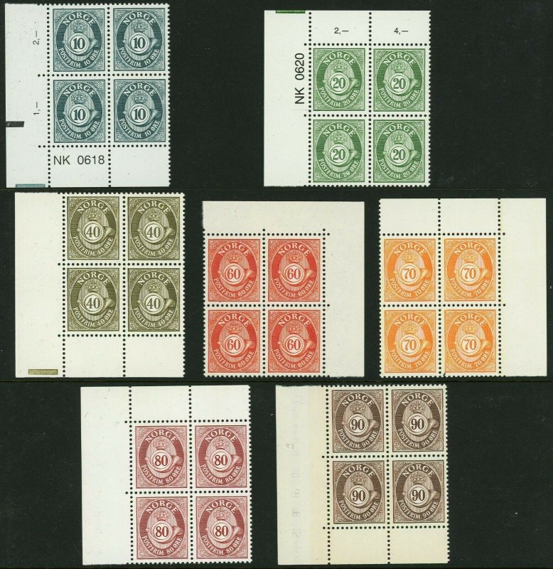 NORWAY #709-714 Postage Stamp Collection Corner Blocks EUROPE Mint NH OG VF