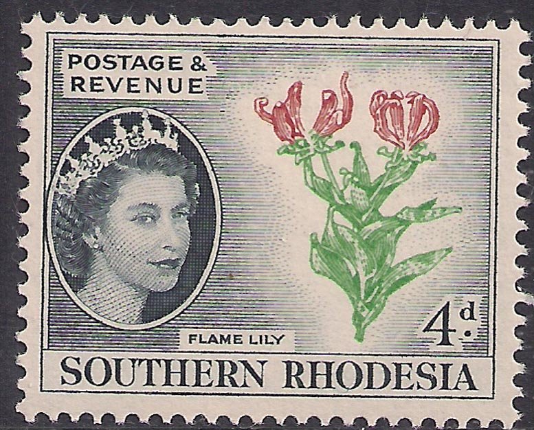 Southern Rhodesia 1953 QE2 4d Flame Lily Umm SG 79 ( F53 )