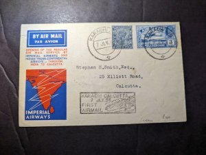 1933 British India Airmail First Flight Cover FFC Karachi to Calcutta GPO