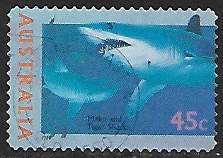 Australia # 1471 - Shortfin Mako & Tiger Shark - Used....(KlBl25)