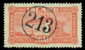 ICELAND NUMERAL CANCEL #213 on 20aur Landscape, VF