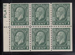 Canada 1932 MNH Scott #195bi 1c Medallion Pane of 6 Tab inscribed PLATE