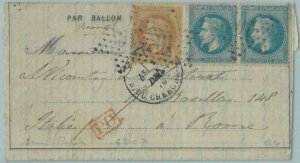 68800 - FRANCE - Postal History -  BALLON MONTE cover 1870 - CALVES - VERY RARE!