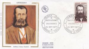 Andorra 1977 Guillem d'Areny Plandolit Silk Unadressed FDC 