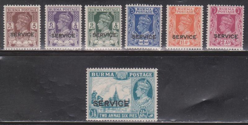 BURMA Scott # O28-O33, O35 MH - KGVI With Service Overprint