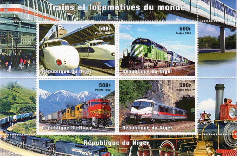 Niger 1998 Sc#1017 Trains Sheetlet (4) Perforated MNH