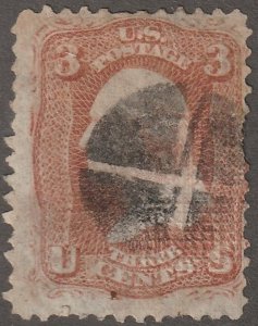 USA, Scott#88, used, hinged,  3 cents, grill, 1867 year