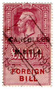 (I.B) George V Revenue : Foreign Bill £1 10/- (MBI Ltd pre-cancel)